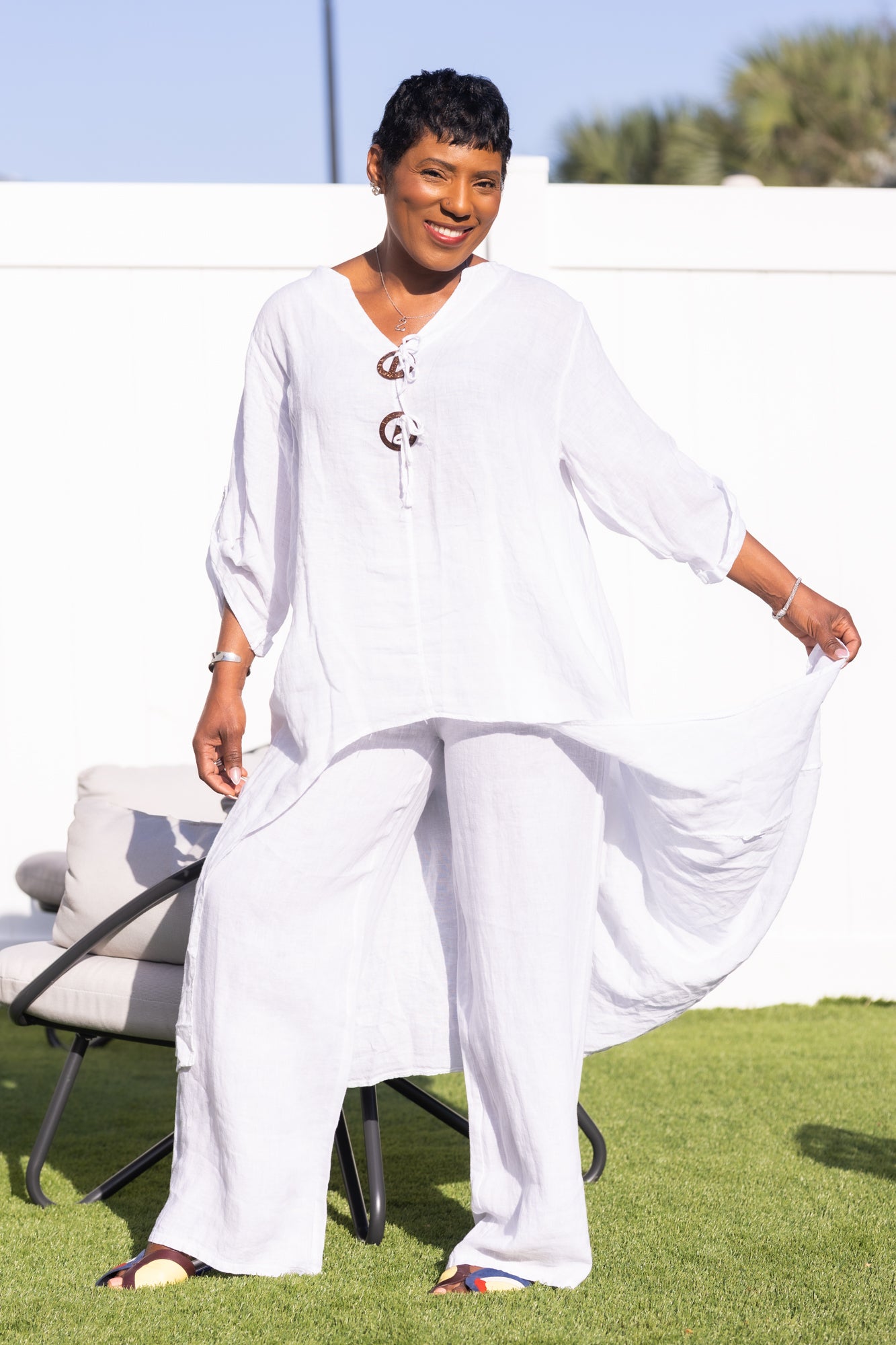 White linen long set