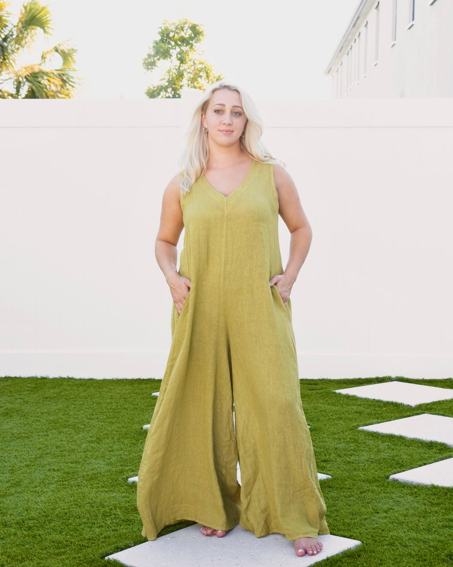 Olive Green Linen Jumpsuit