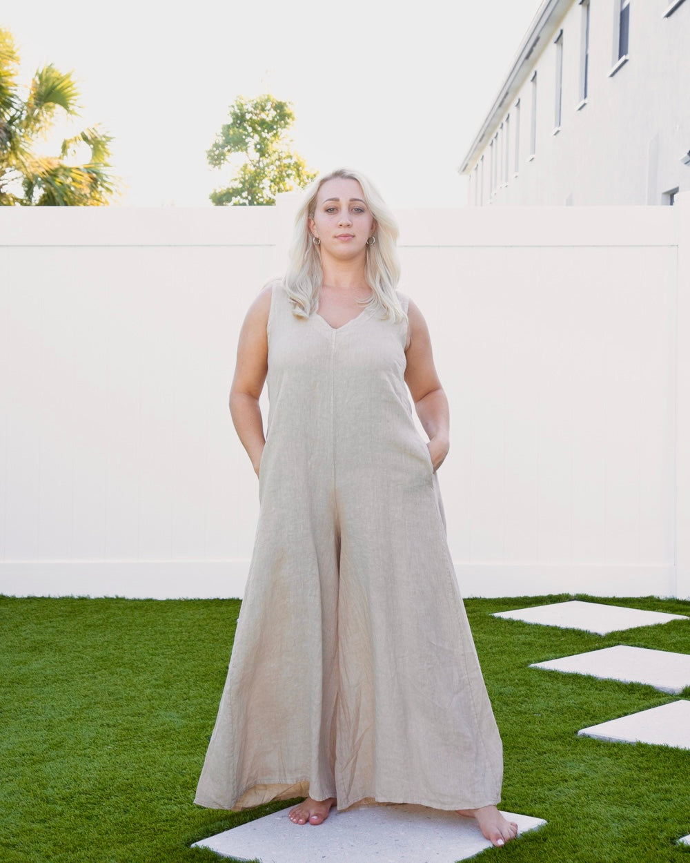 Beige Linen Jumpsuit