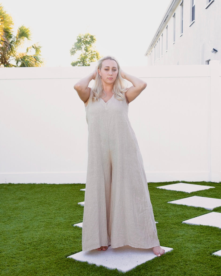 Beige Linen Jumpsuit
