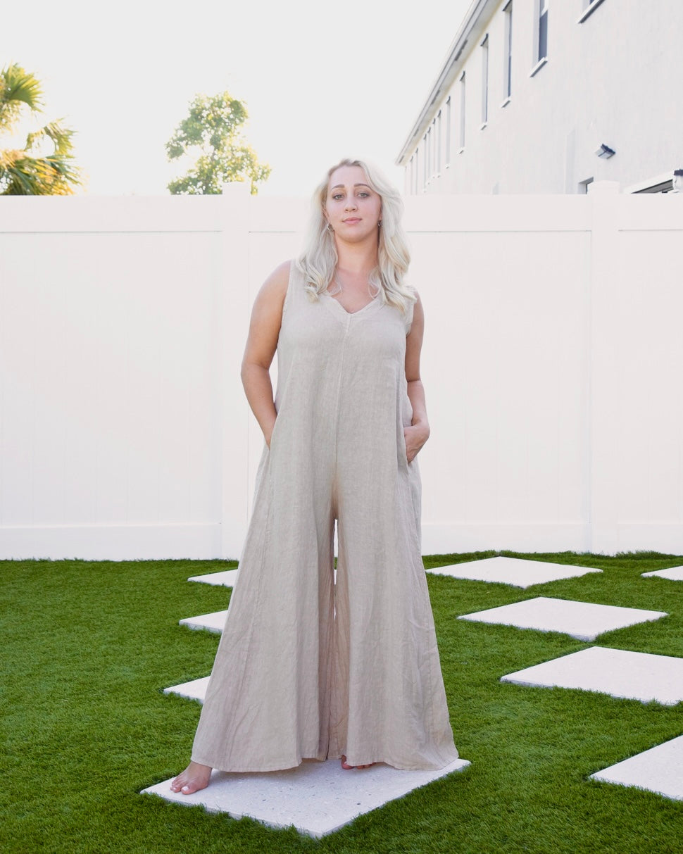 Beige Linen Jumpsuit