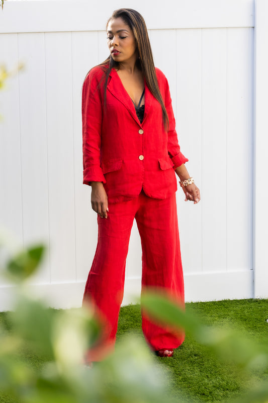 Red Linen blazer set