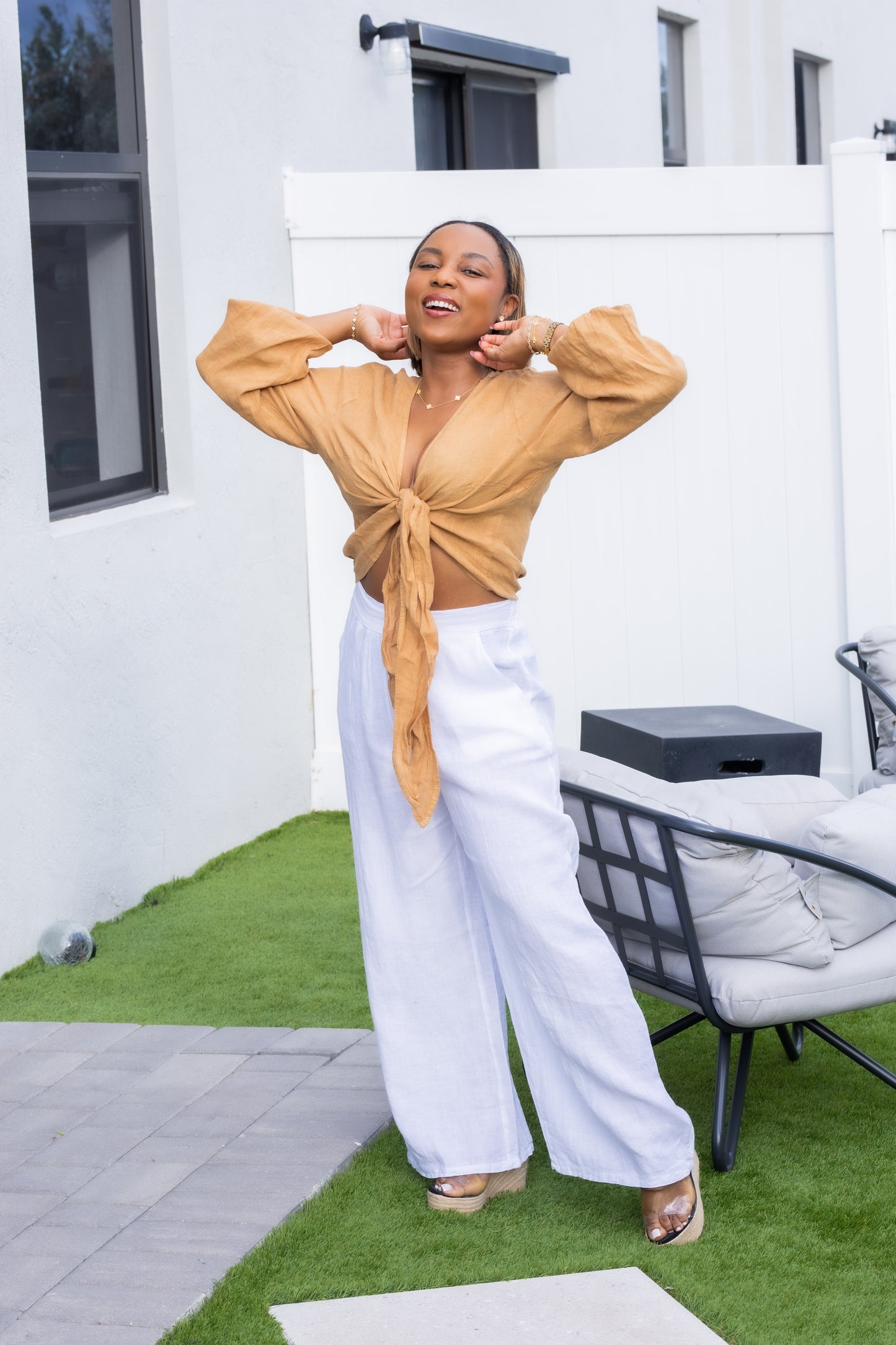 Beige Linen Long Sleeve Shirt