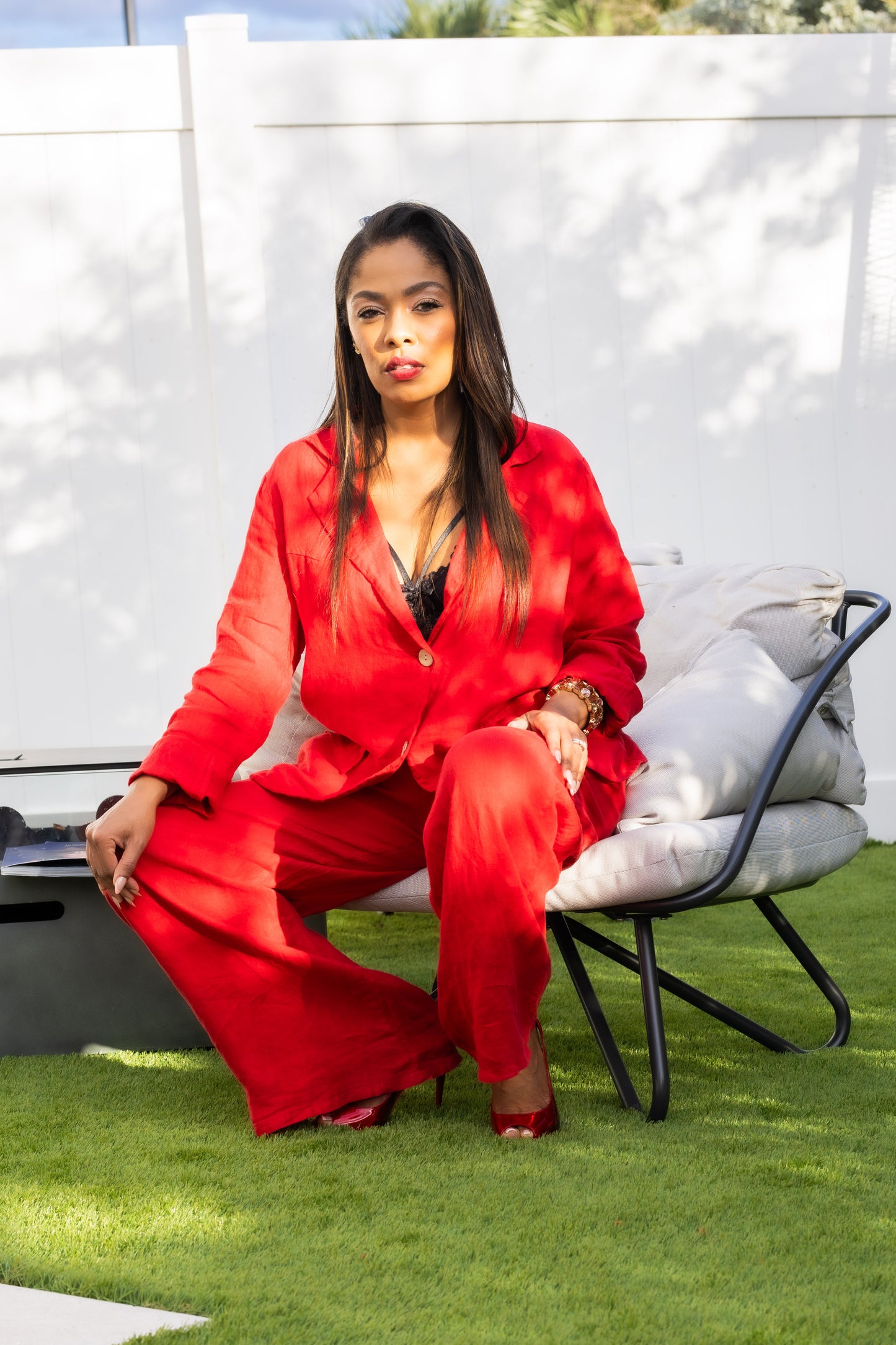 Red Linen blazer set