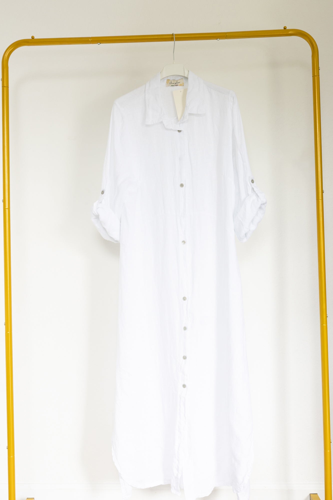 White Linen Dress Button Up Long