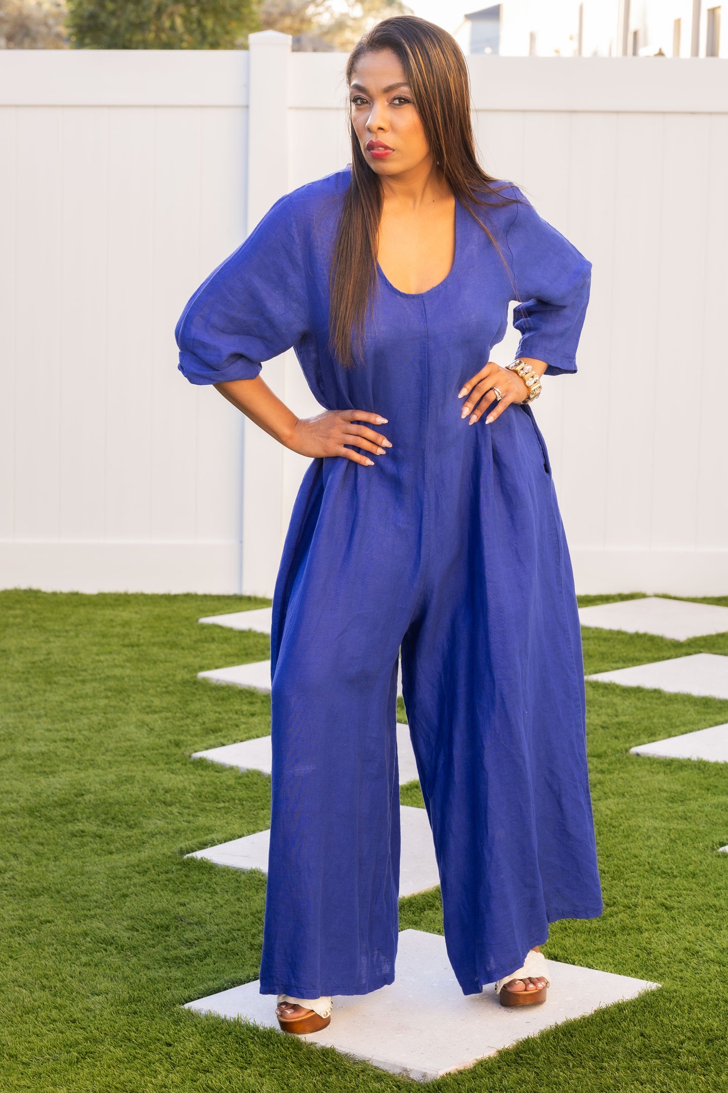 Blue linen jumpsuit