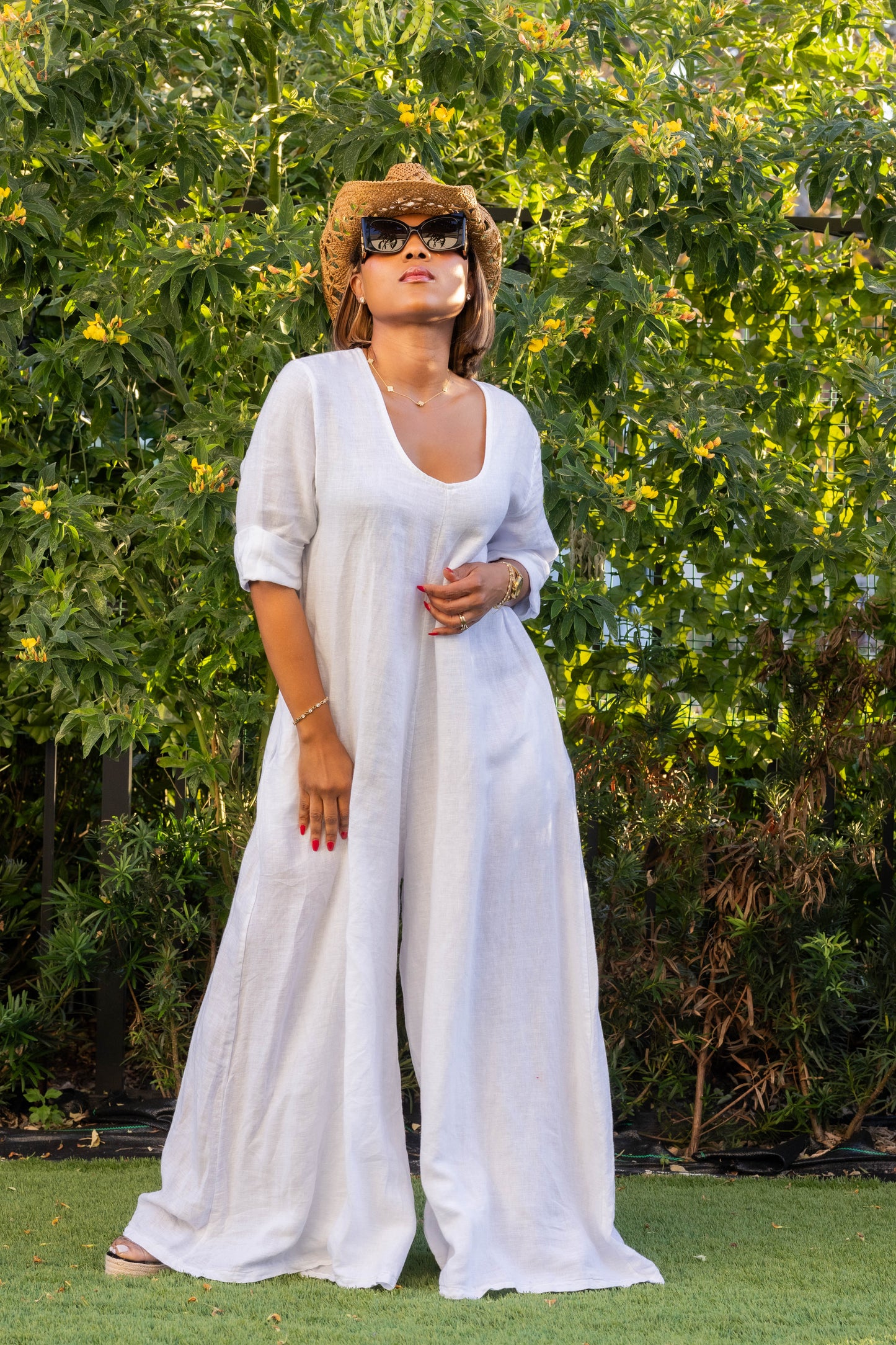 White linen jumpsuit