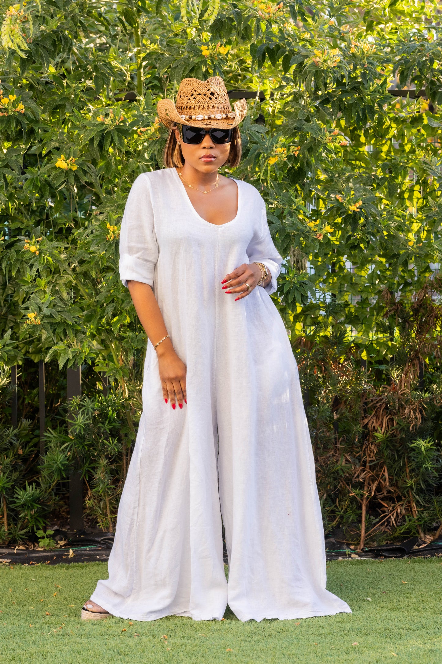 White linen jumpsuit