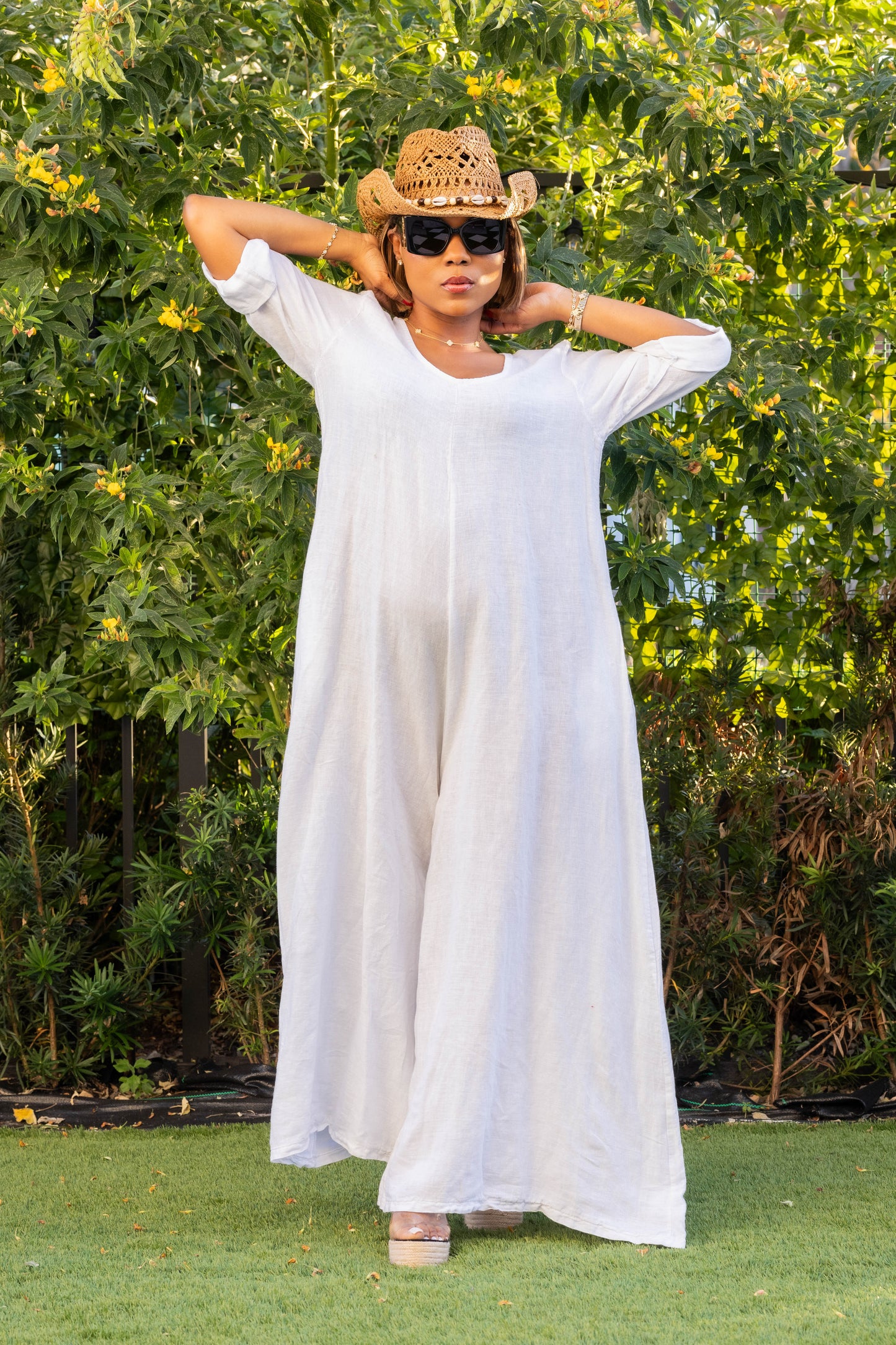 White linen jumpsuit