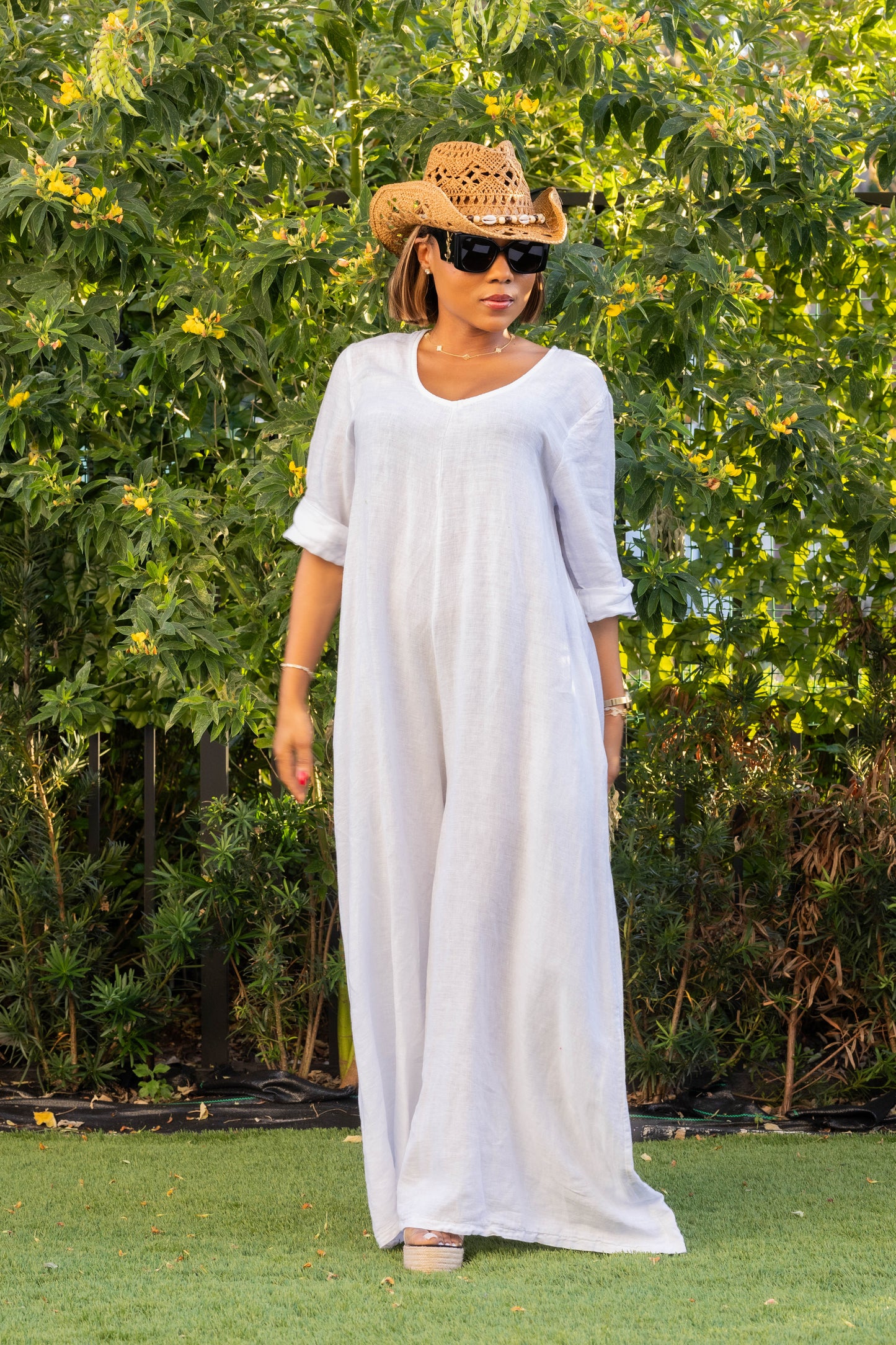 White linen jumpsuit