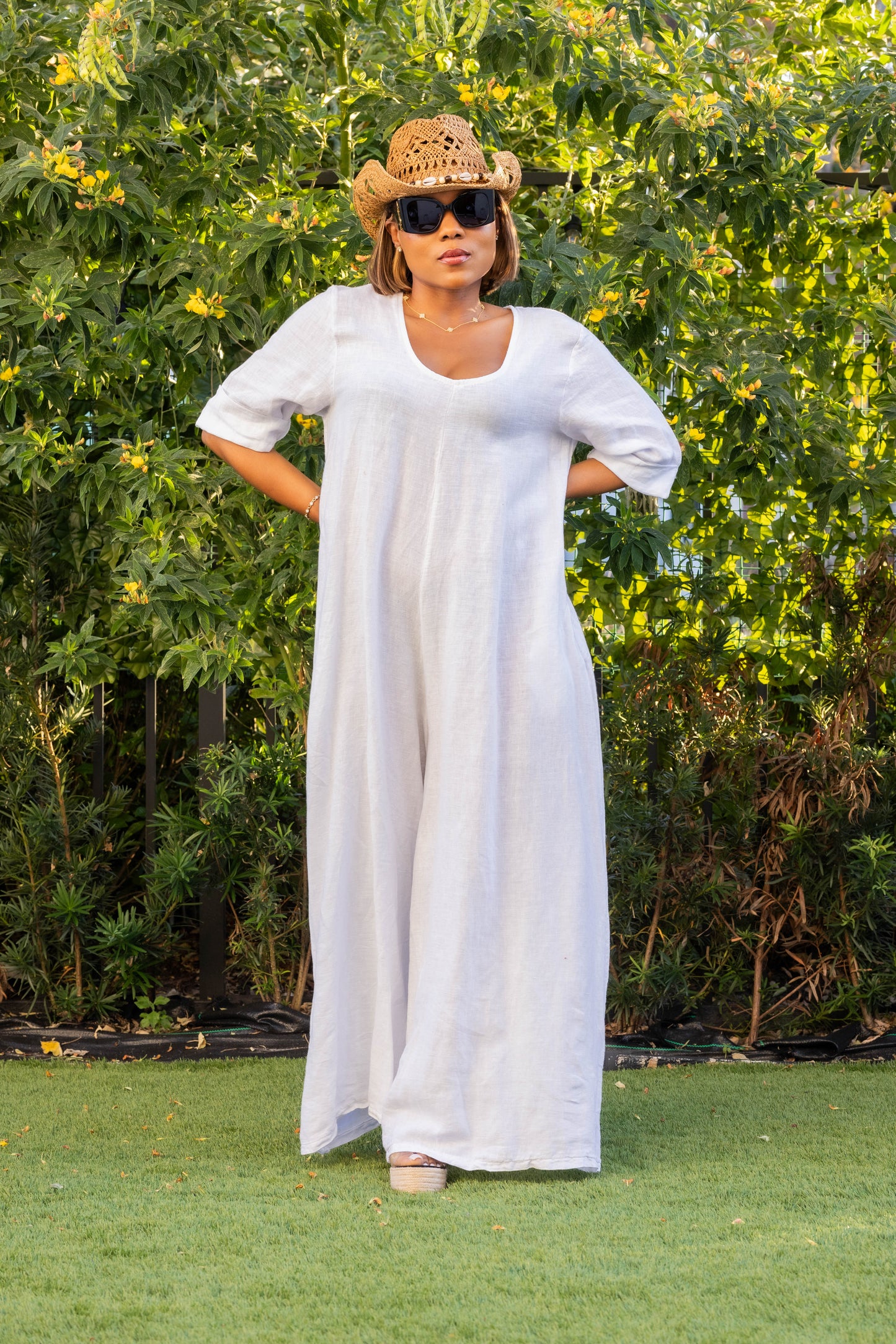 White linen jumpsuit