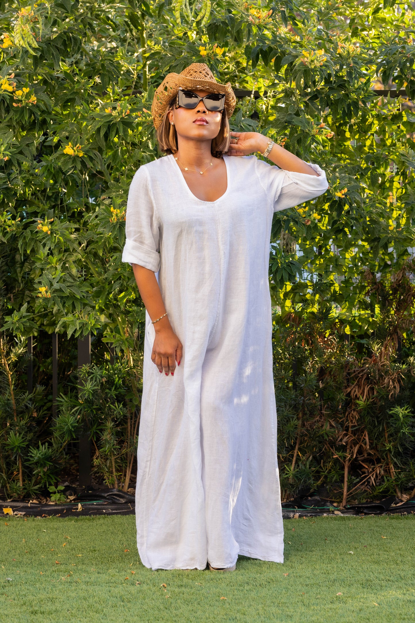 White linen jumpsuit