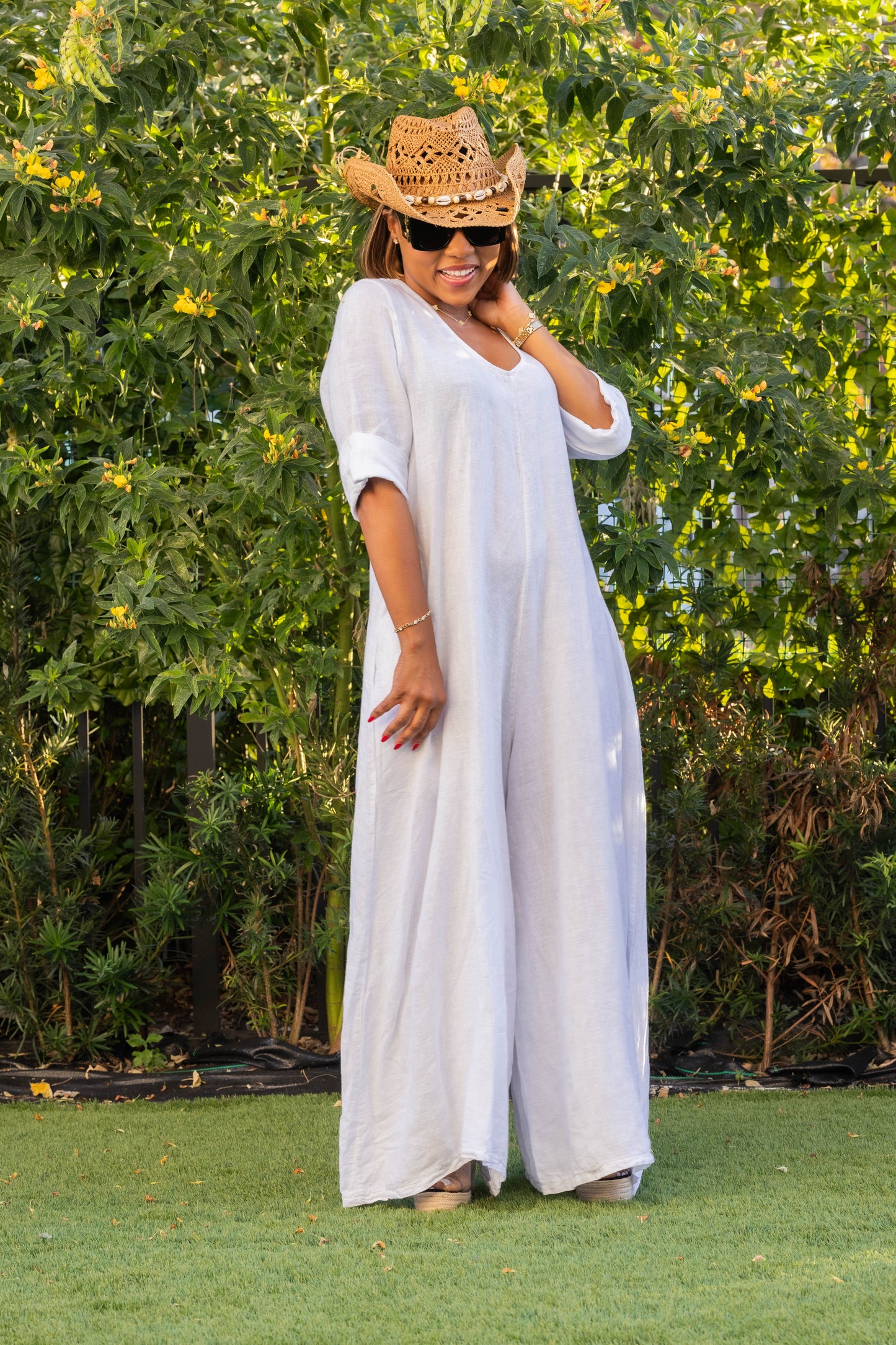 White linen jumpsuit