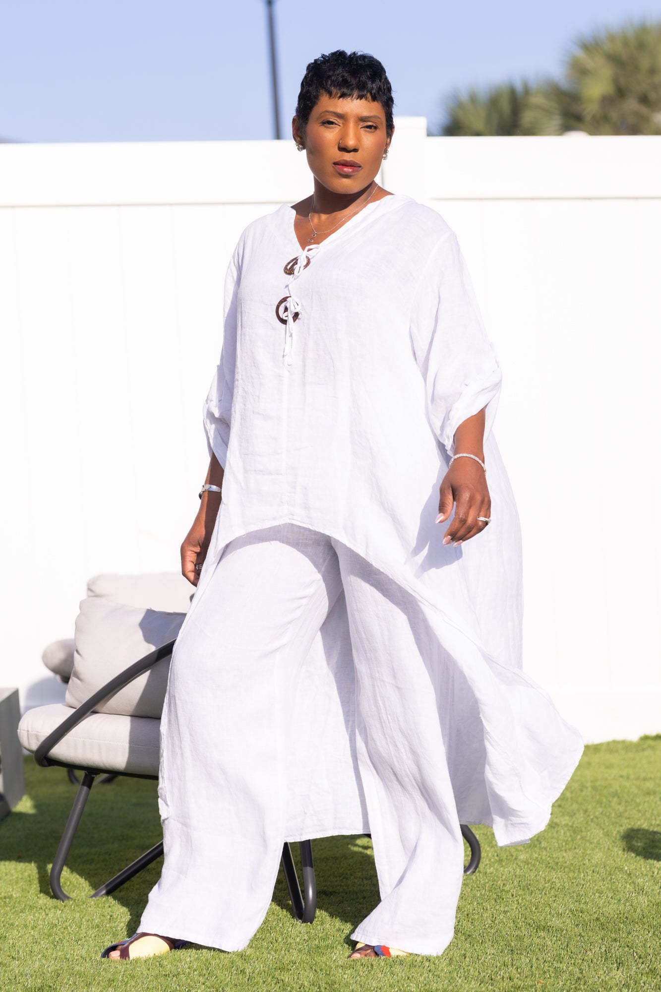 White linen long set