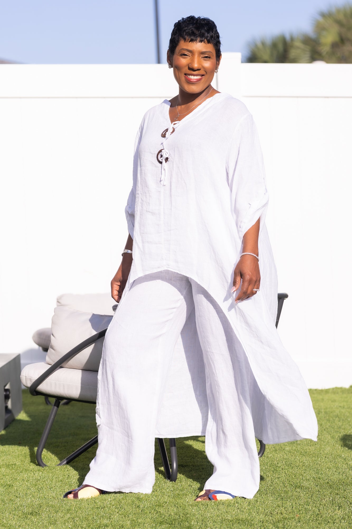 White linen long set