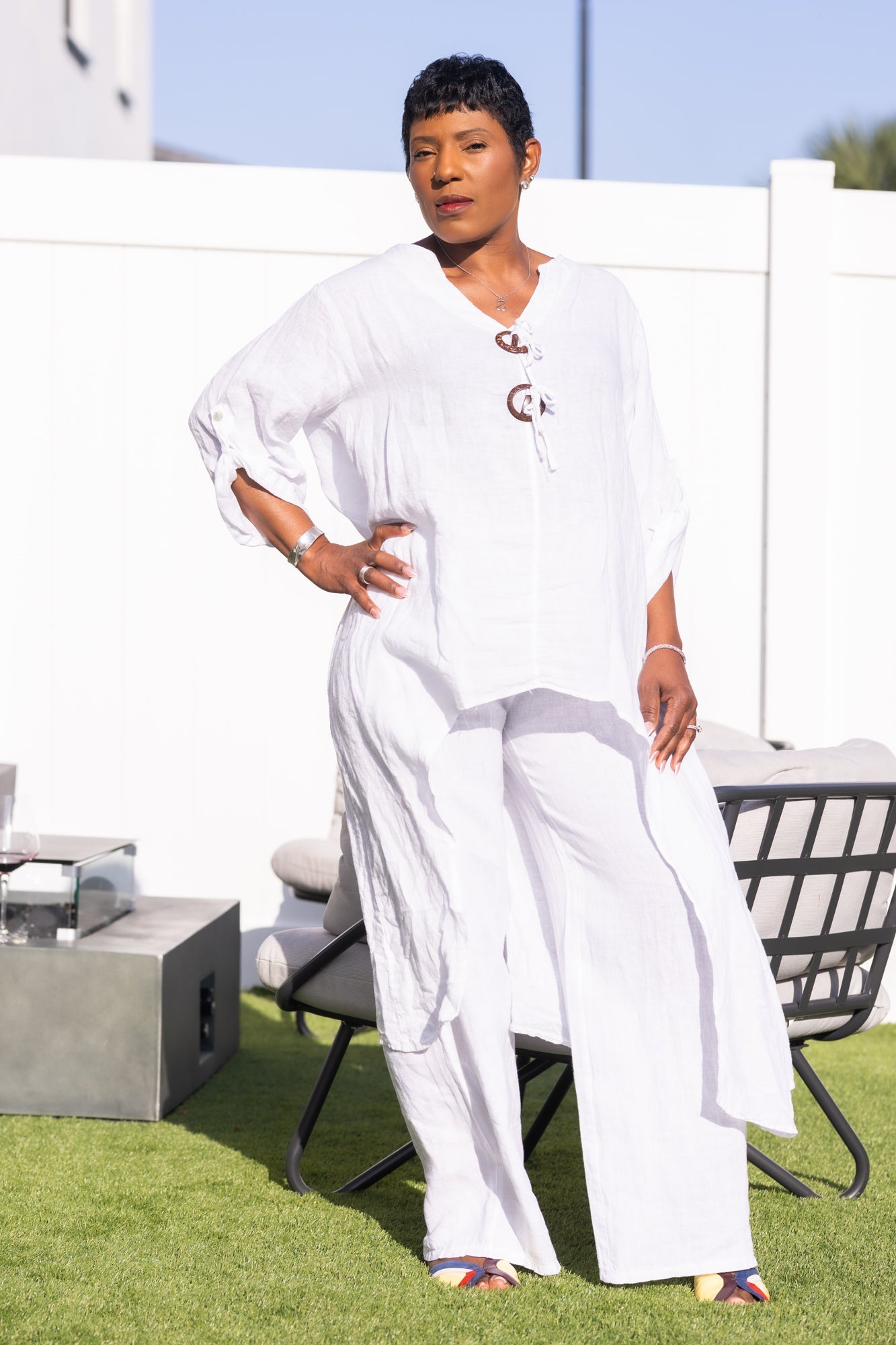 White linen long set