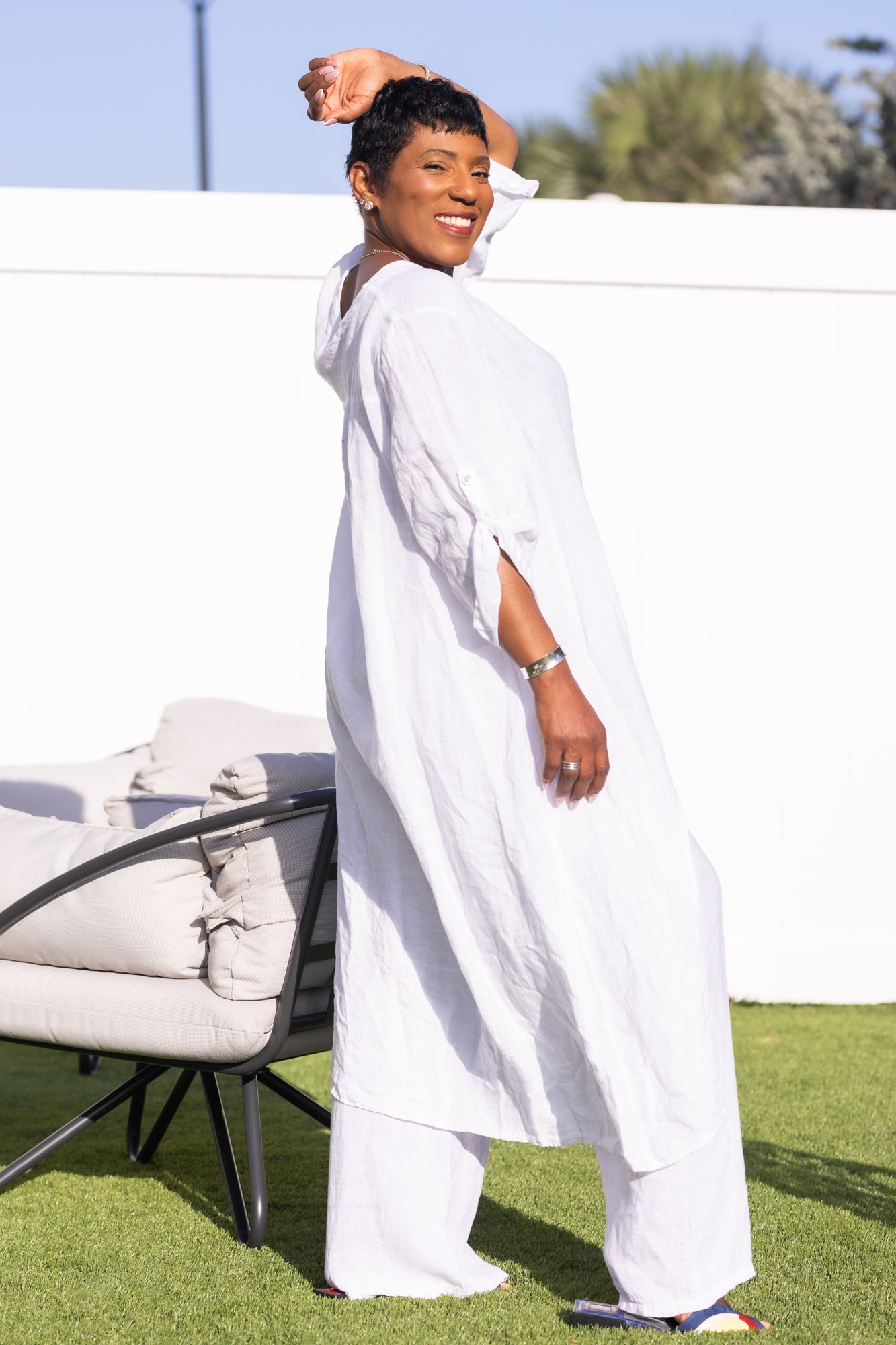White linen long set