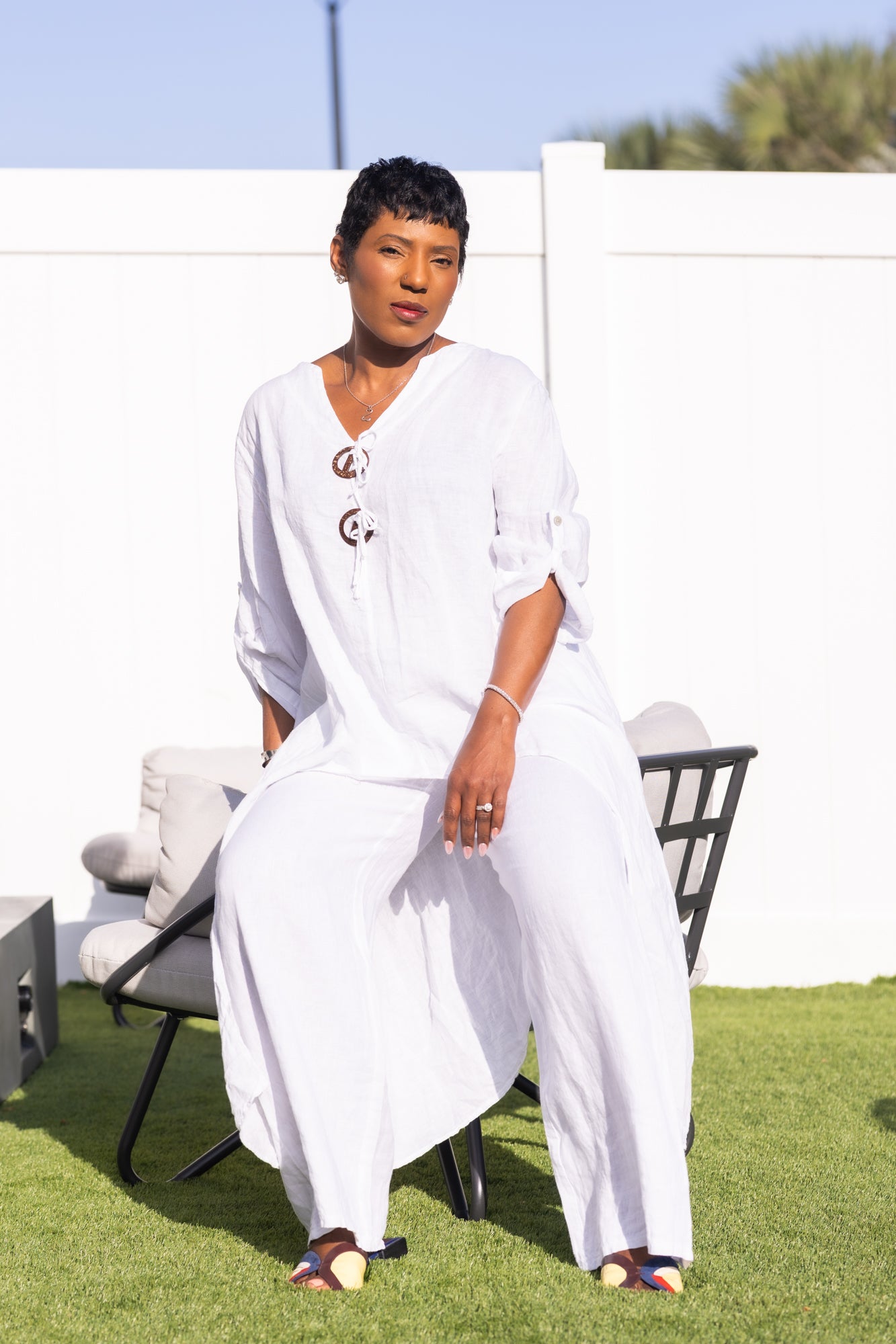 White linen long set