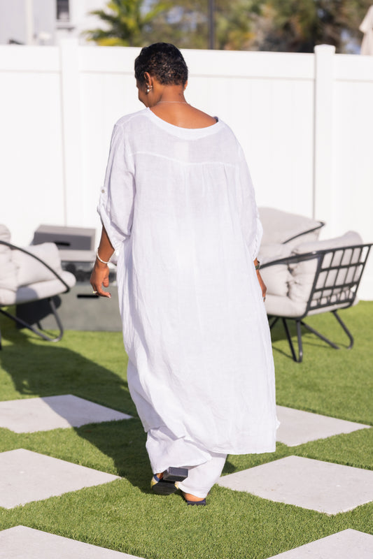 White linen long set