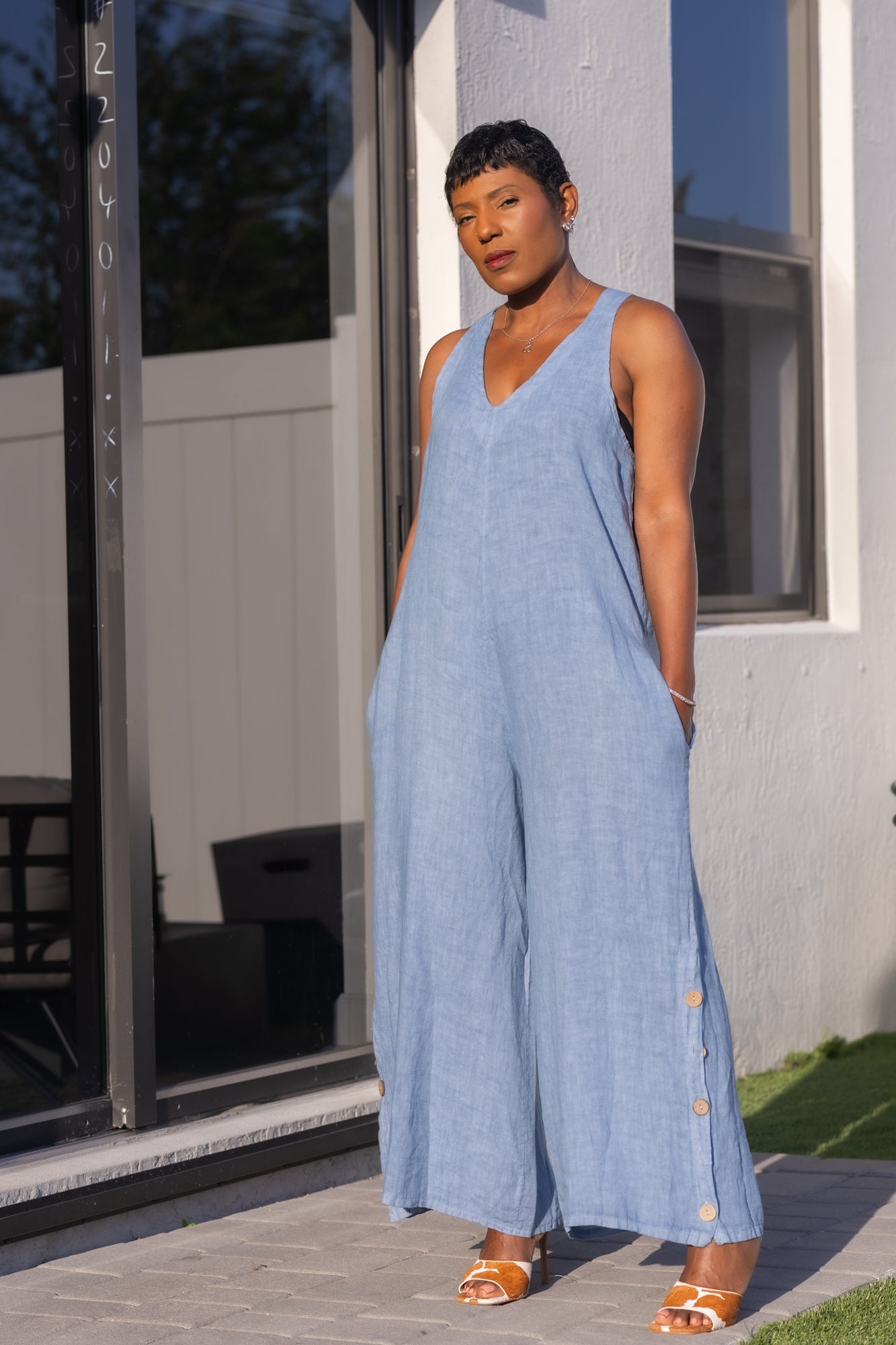 Light blue linen jumpsuit