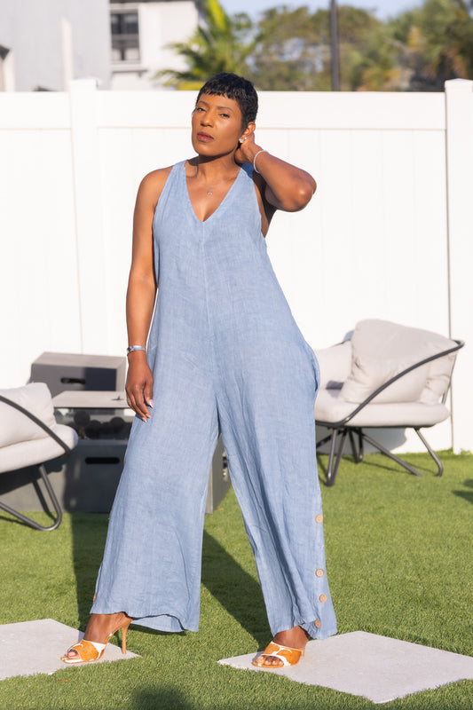 Light blue linen jumpsuit