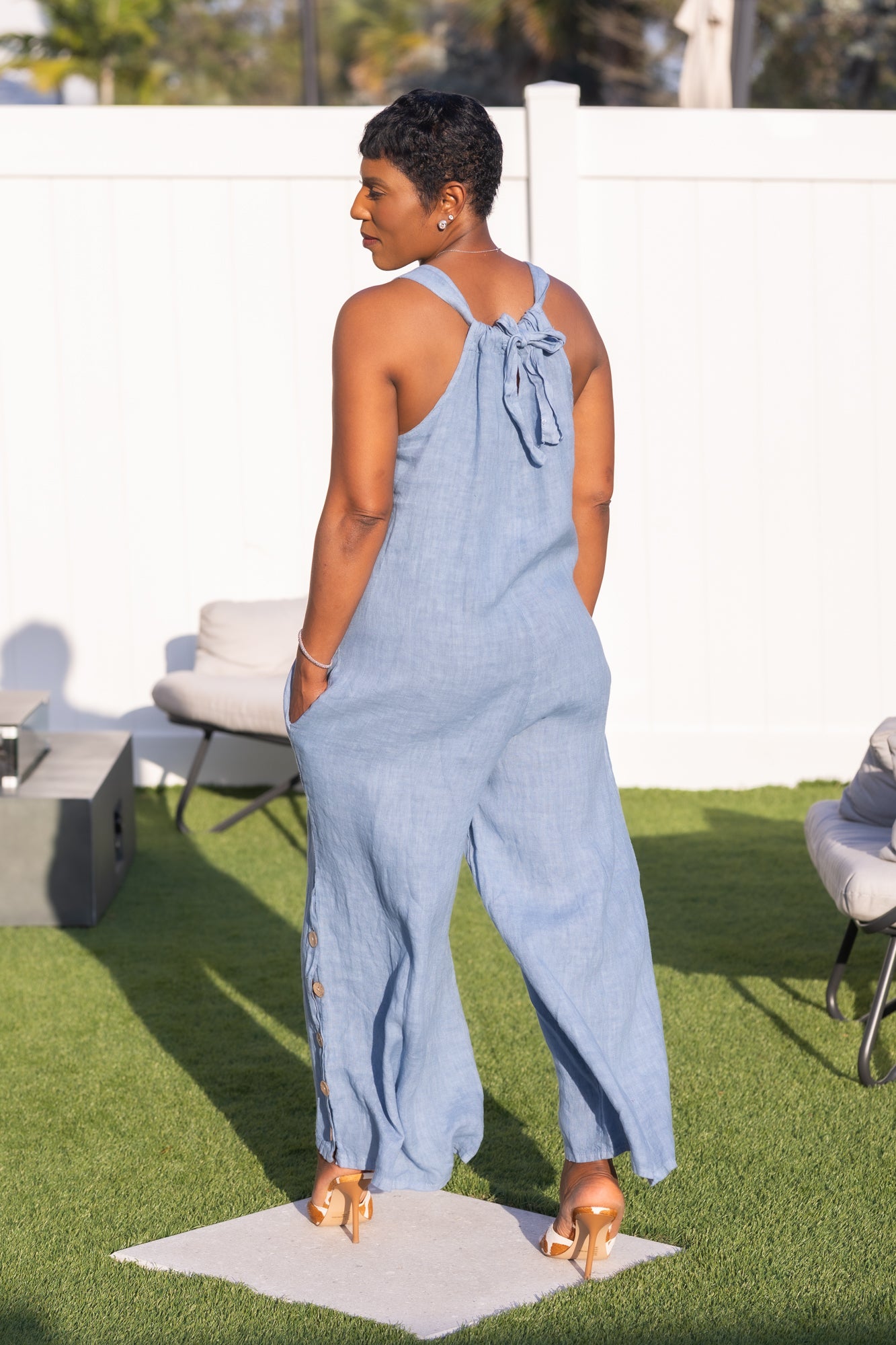 Light blue linen jumpsuit