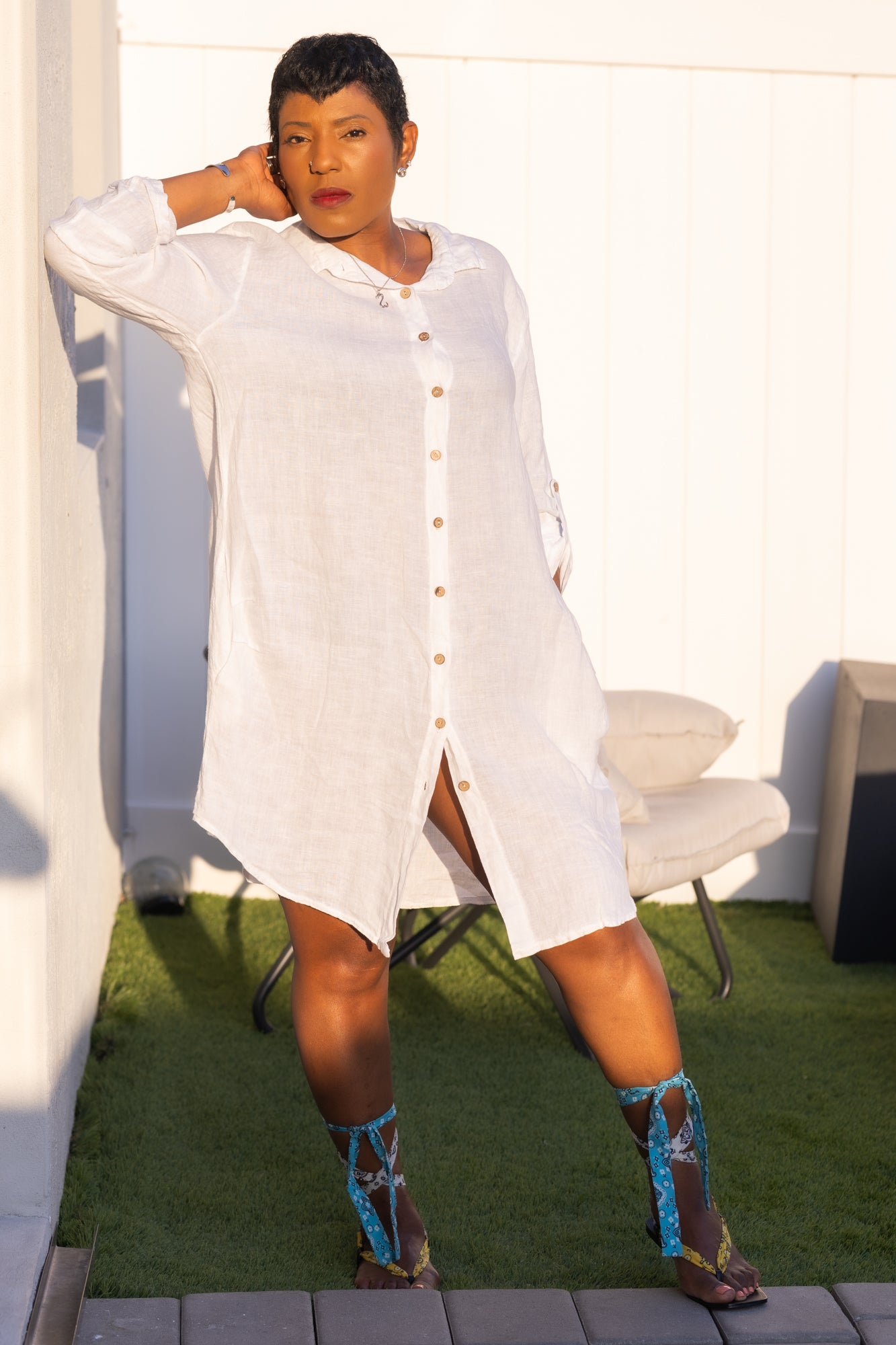 White linen dress semi-long