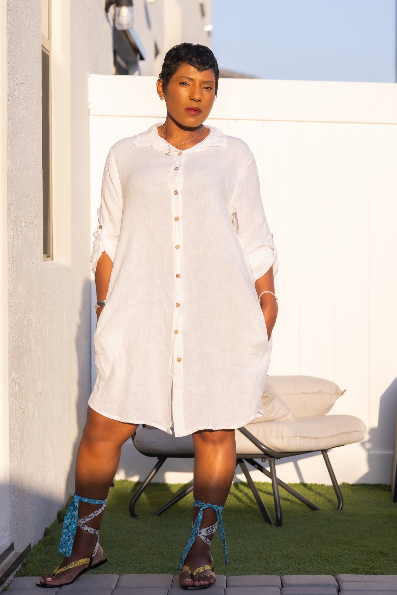 White linen dress semi-long