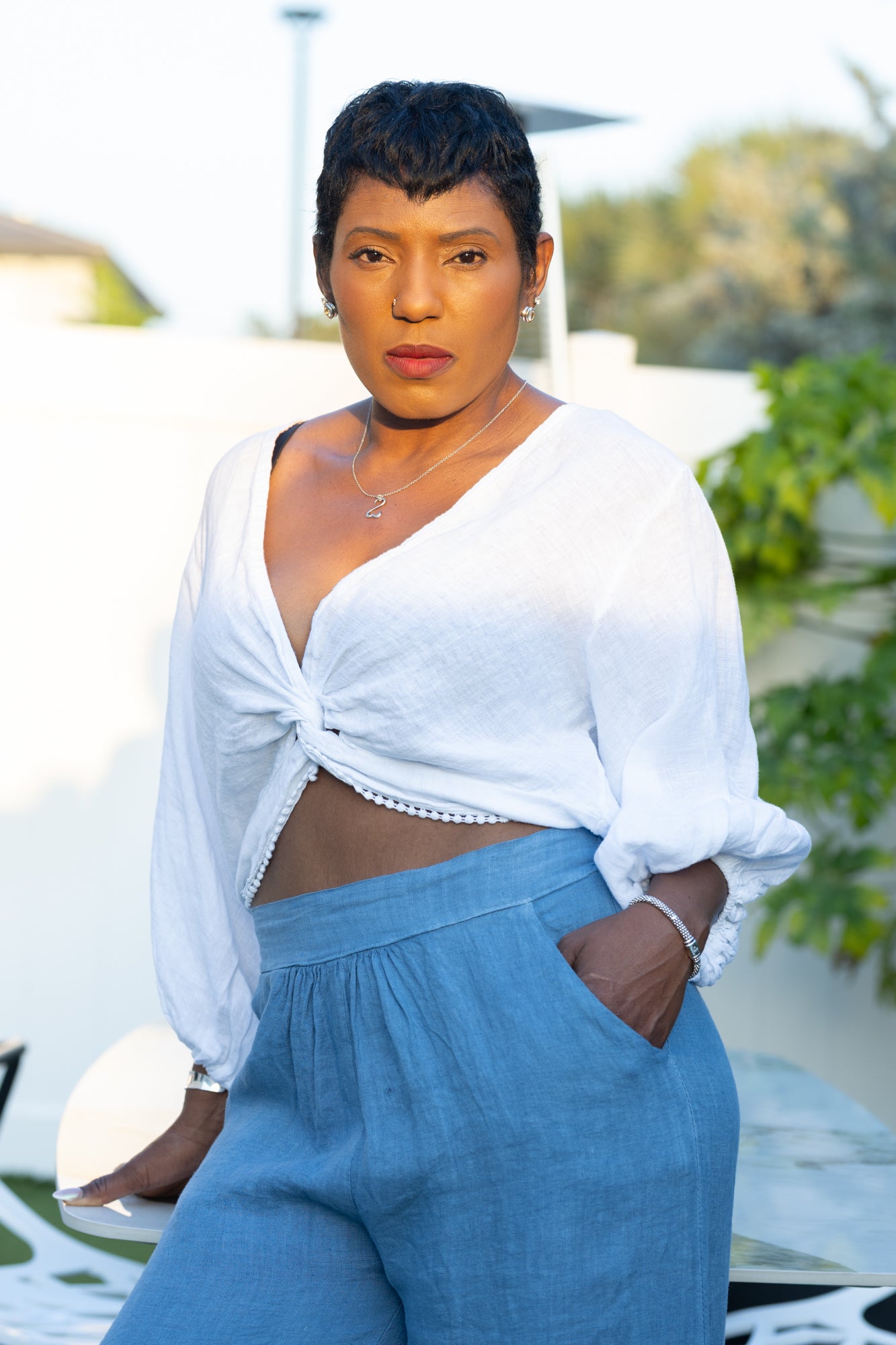 White Linen Long Sleeves Top