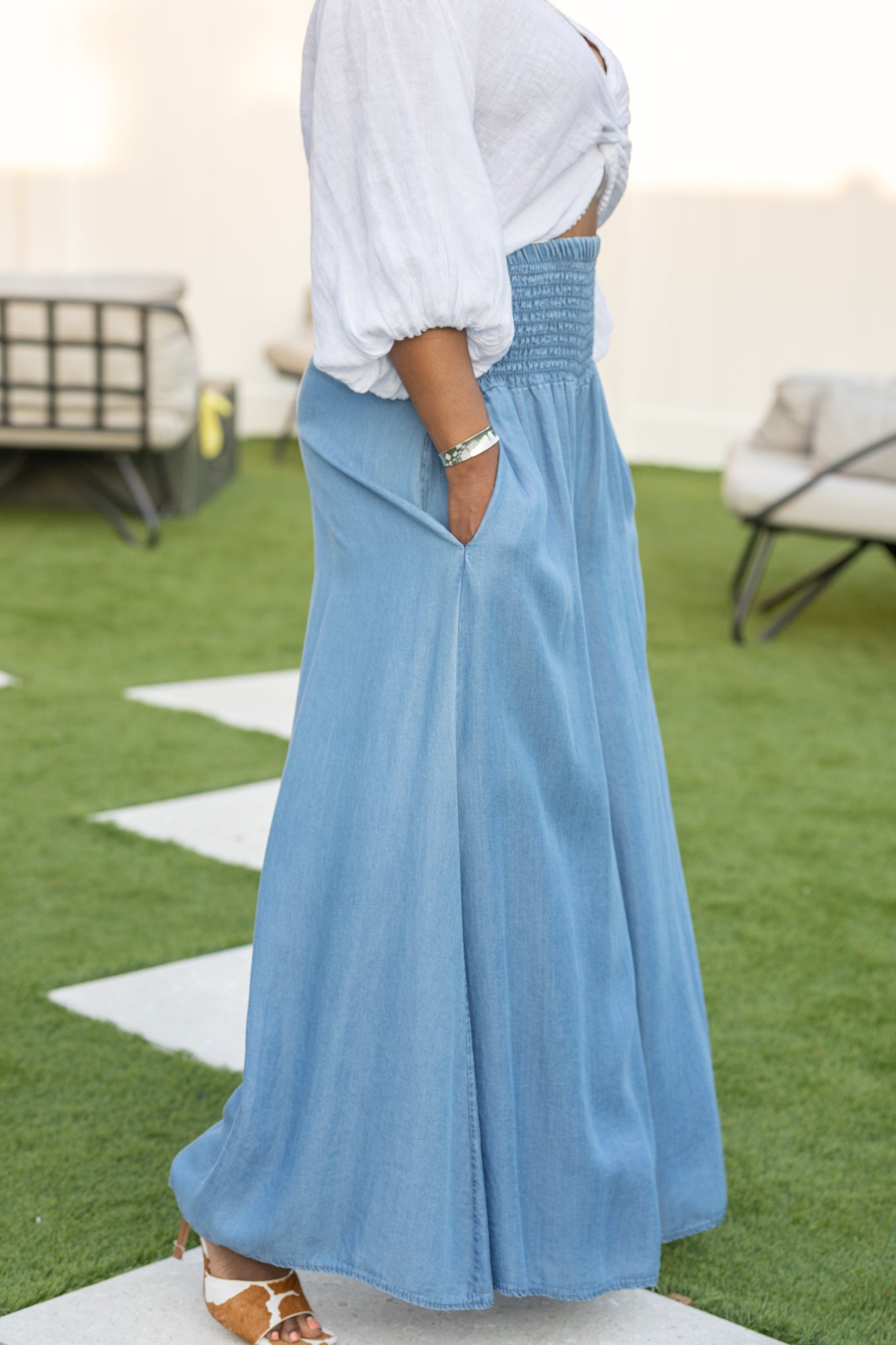 Light Blue Cotton Wide Leg Pant