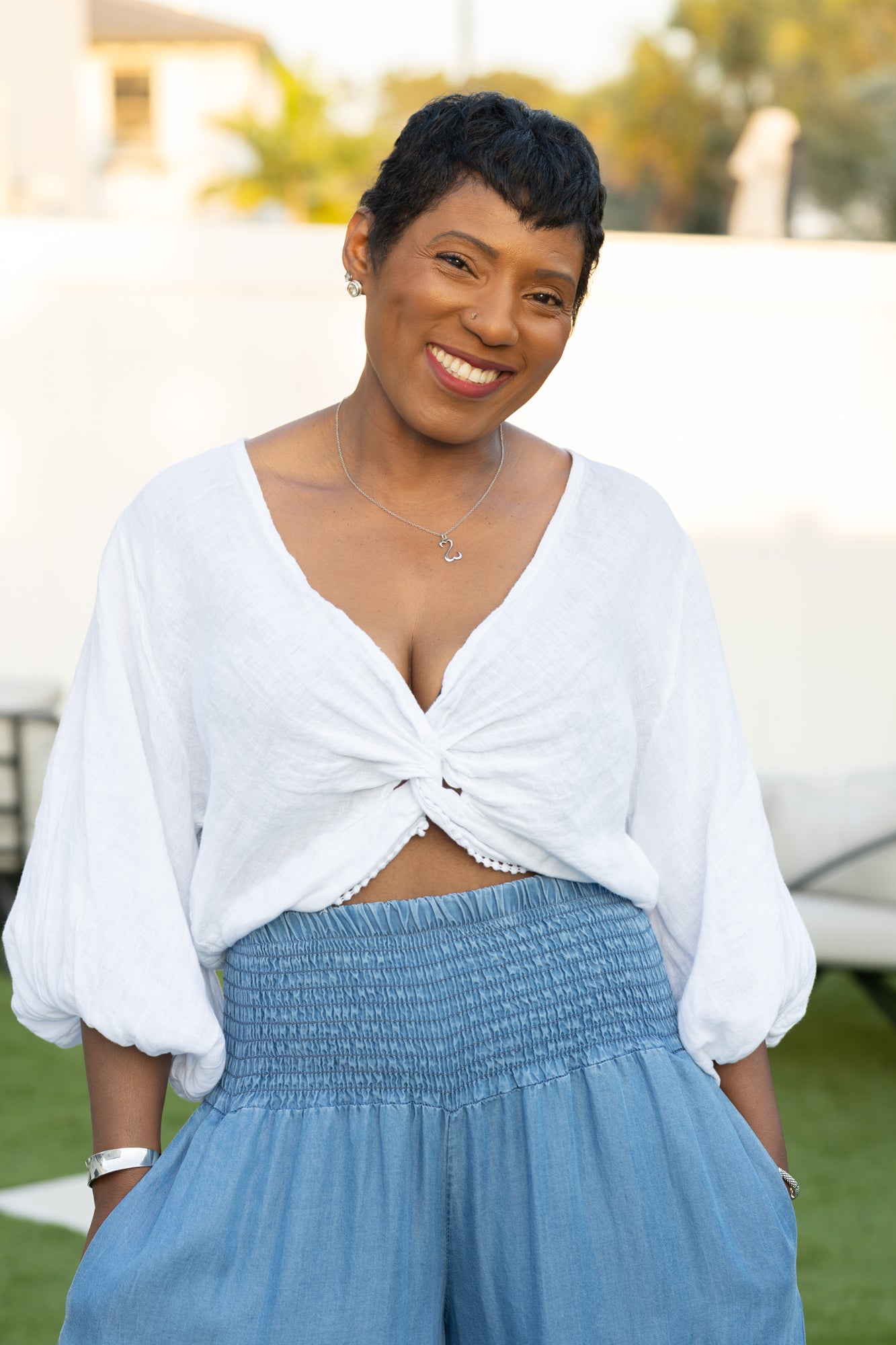 White Linen Long Sleeves Top