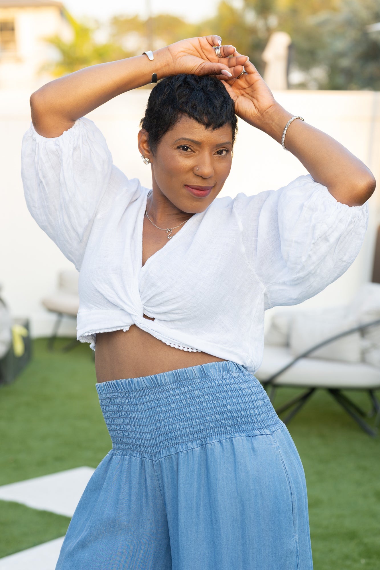 White Linen Long Sleeves Top