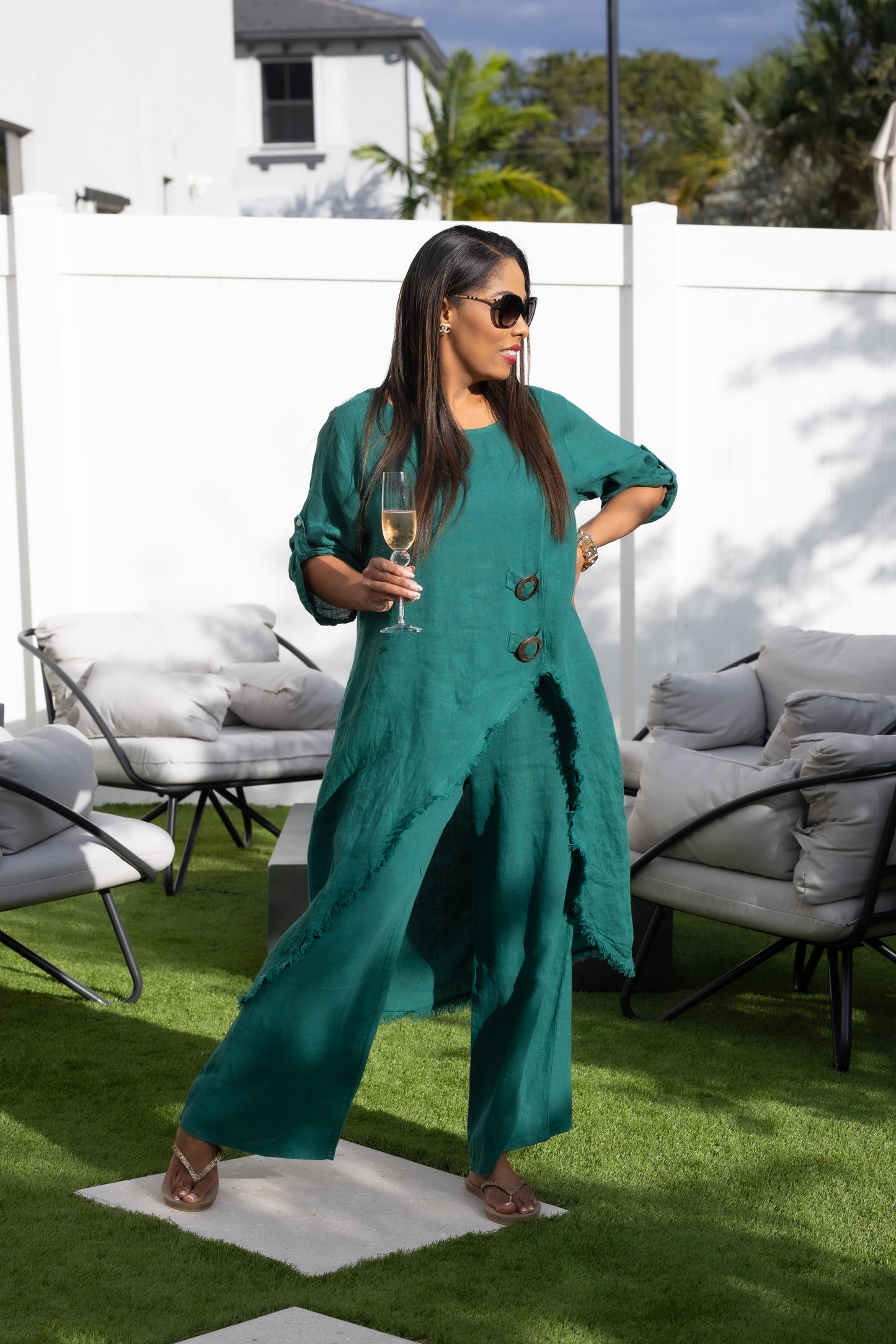 Green Linen Long Set