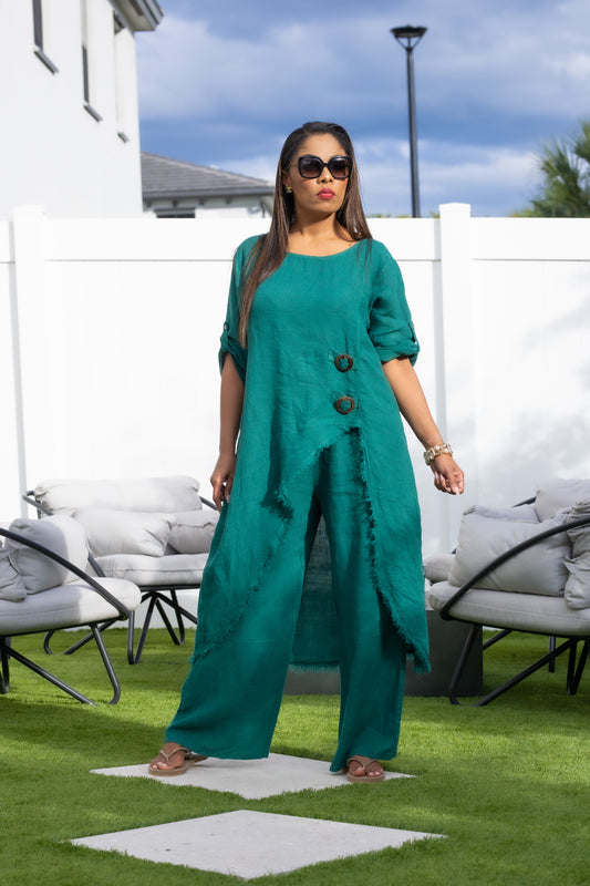 Green Linen Long Set