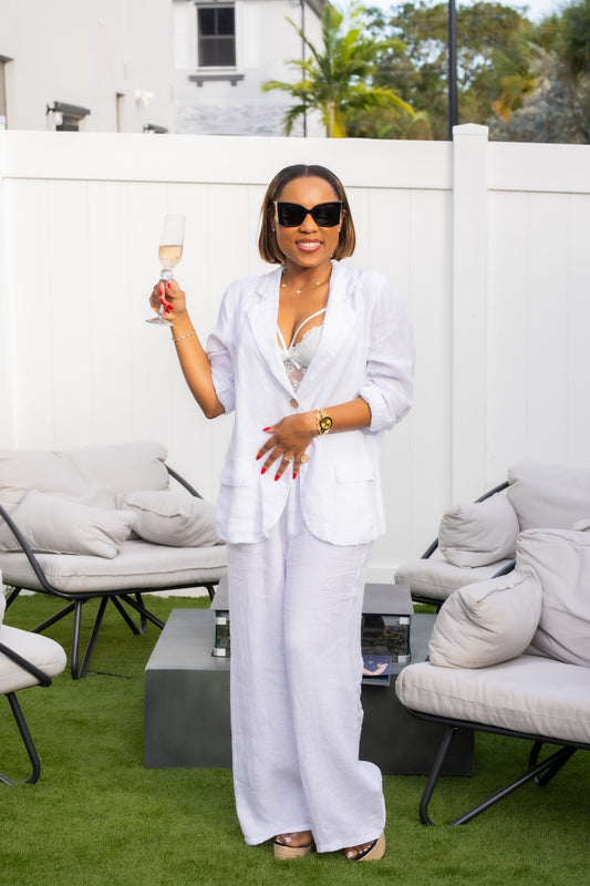 White Linen Blazer Set