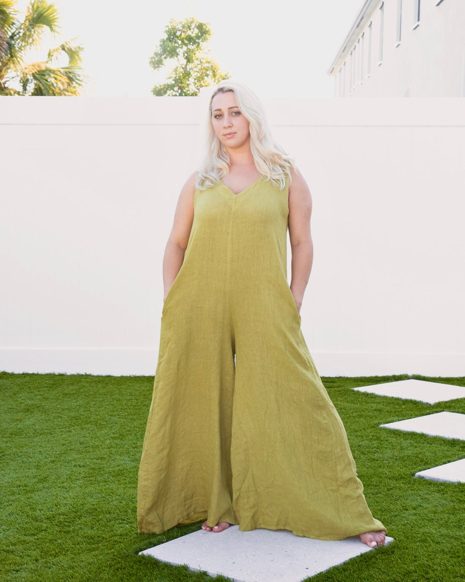 Olive Green Linen Jumpsuit