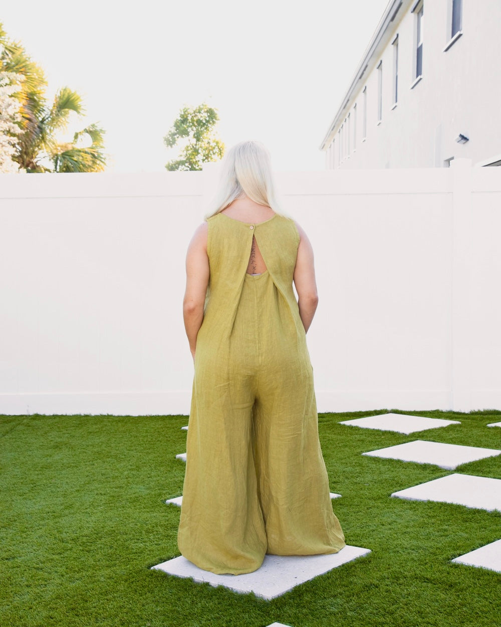 Olive Green Linen Jumpsuit