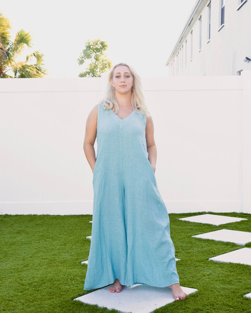 Sky Blue Linen Jumpsuit