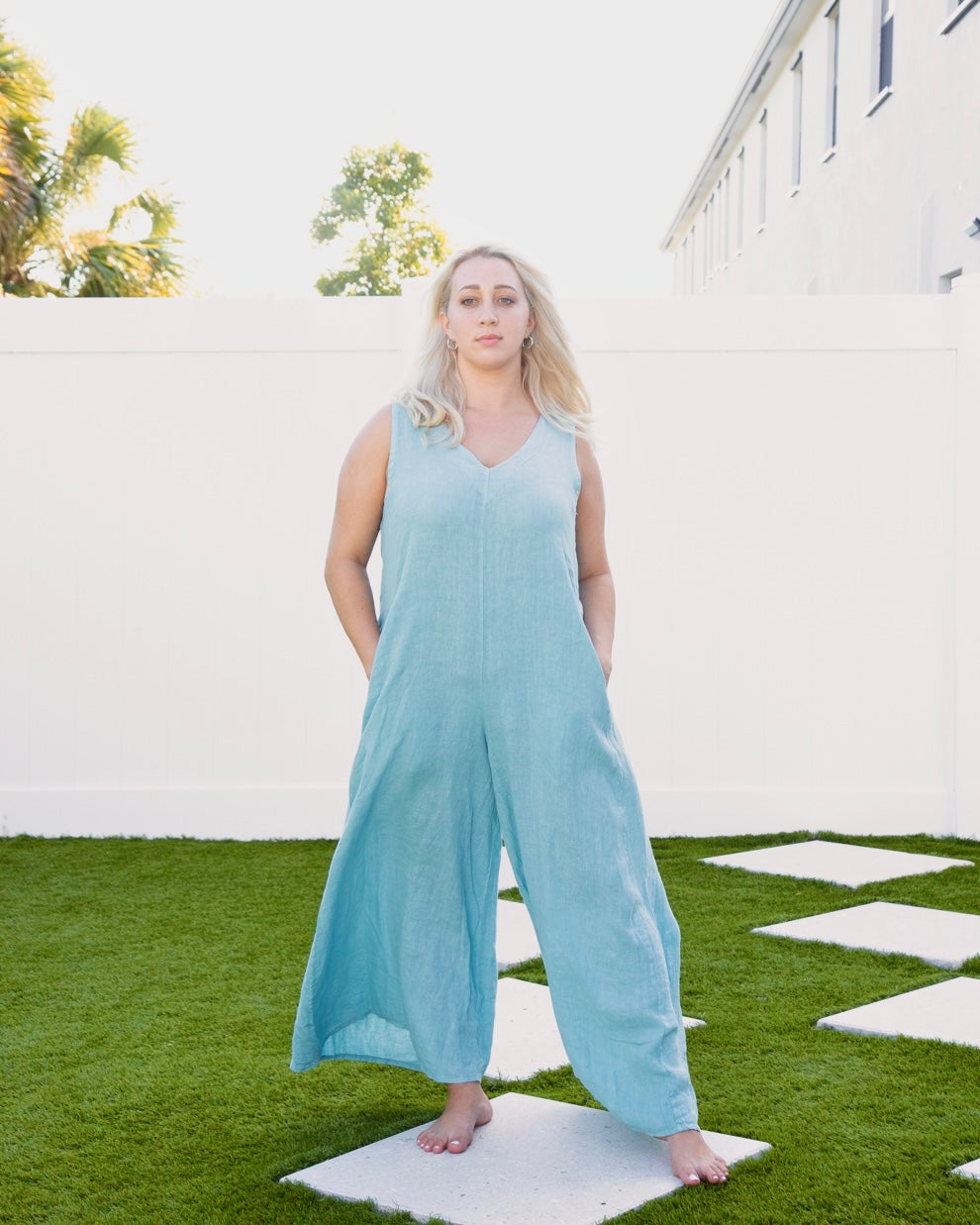 Sky Blue Linen Jumpsuit
