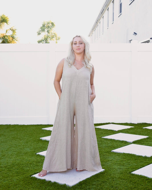 Beige Linen Jumpsuit