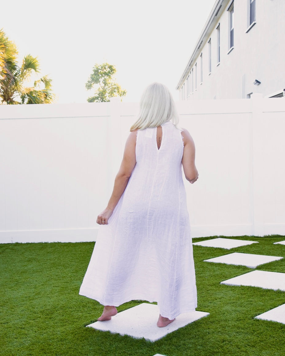 White Long Linen Dress