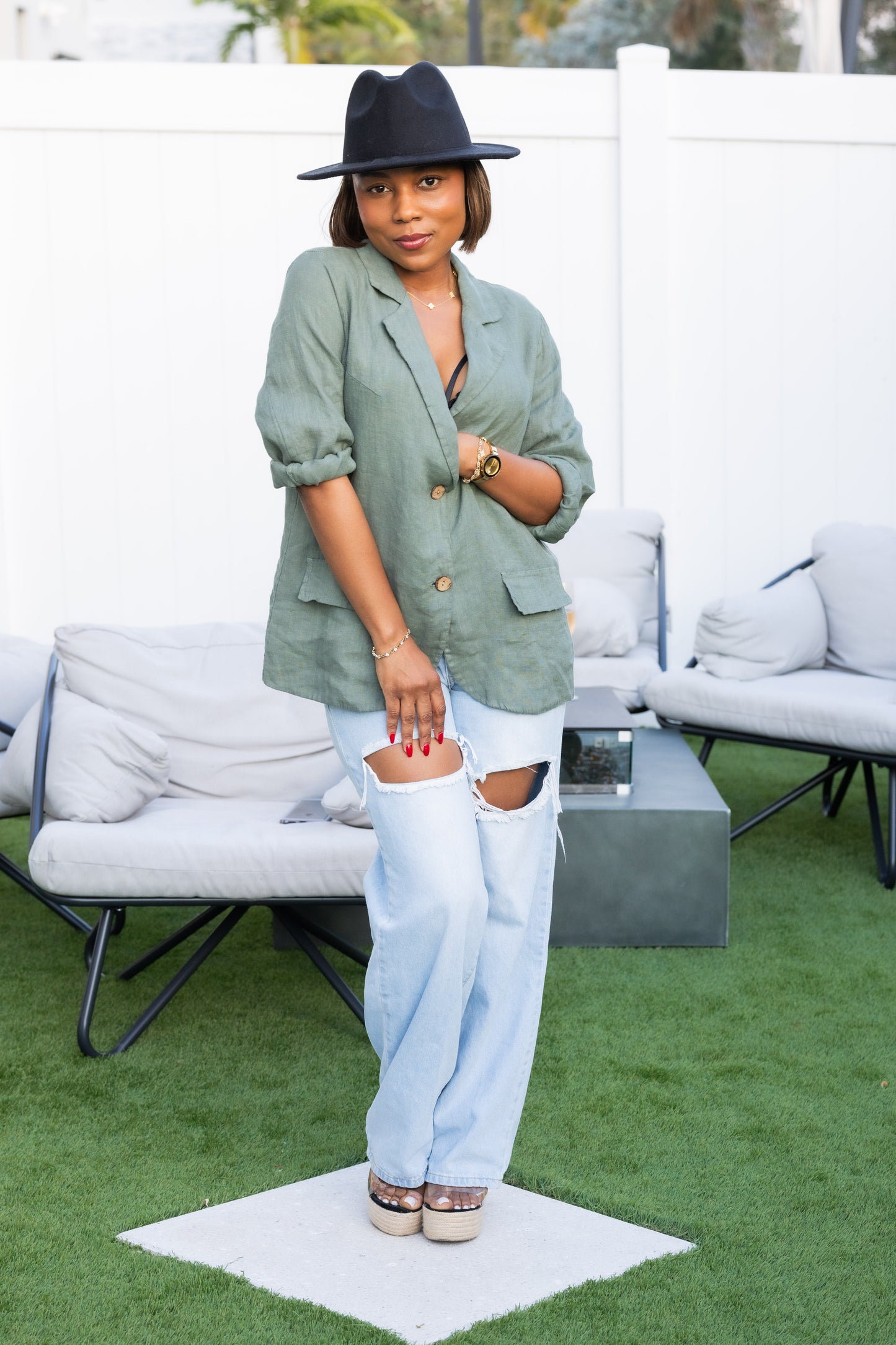 Olive Green Linen Blazer