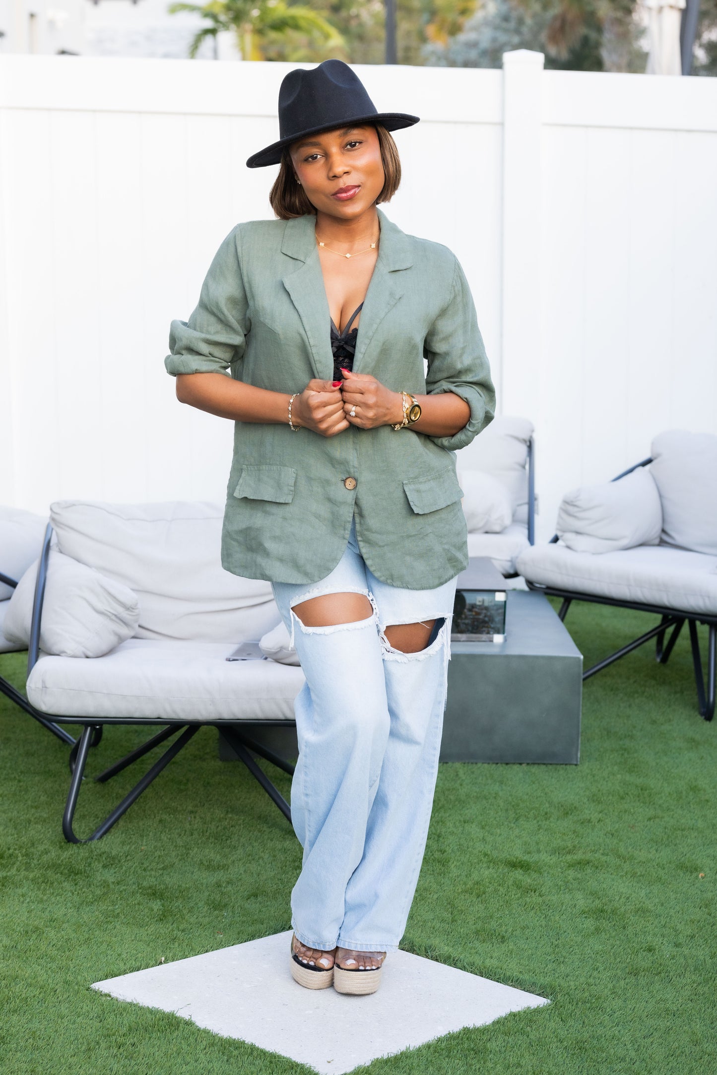 Olive Green Linen Blazer